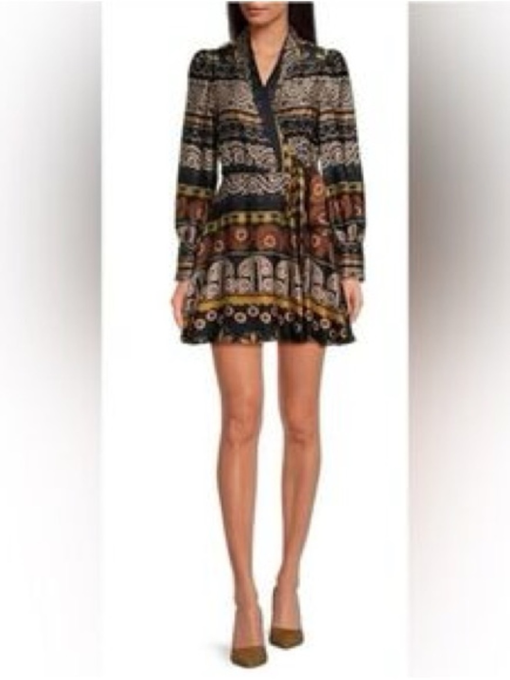 Chelsea & Violet Black and Brown Printed Mini Wrap Dress